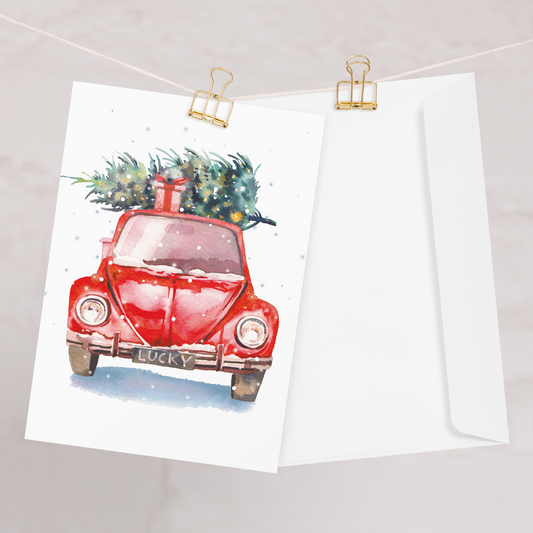 Retro Red Car Greeting Card for Timeless Wishes - Christmas Card